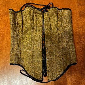 Gold brocade overbust steel-boned corset, size 23